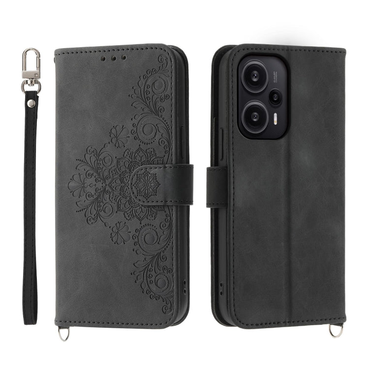 Skin-feel Flowers Embossed Wallet Leather Phone Case