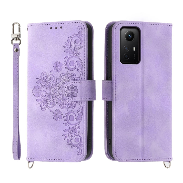 Skin-feel Flowers Embossed Wallet Leather Phone Case