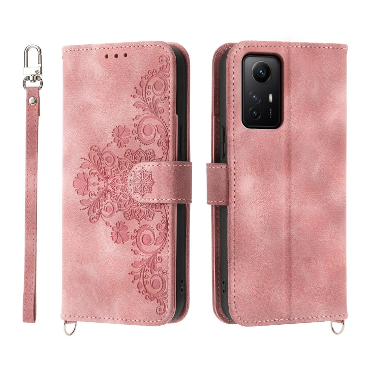 Skin-feel Flowers Embossed Wallet Leather Phone Case