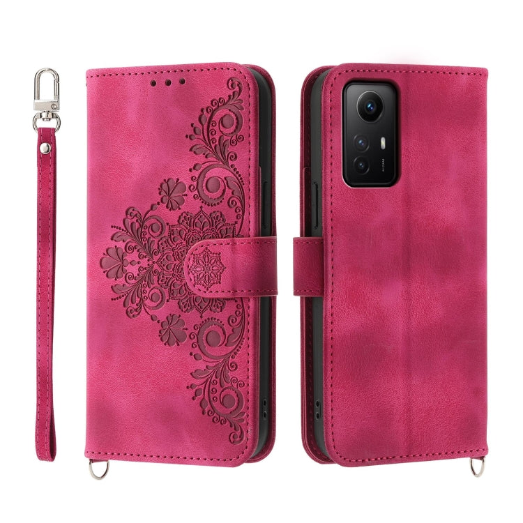 Skin-feel Flowers Embossed Wallet Leather Phone Case