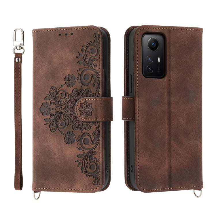 Skin-feel Flowers Embossed Wallet Leather Phone Case