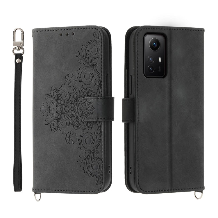 Skin-feel Flowers Embossed Wallet Leather Phone Case