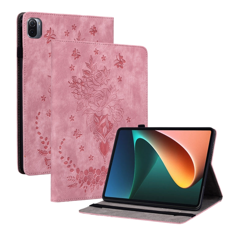 Butterfly Rose Embossed Leather Smart Tablet Case, For Xiaomi Pad 5 / Pad 5 Pro