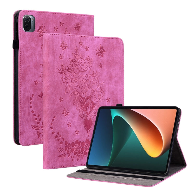 Butterfly Rose Embossed Leather Smart Tablet Case, For Xiaomi Pad 5 / Pad 5 Pro