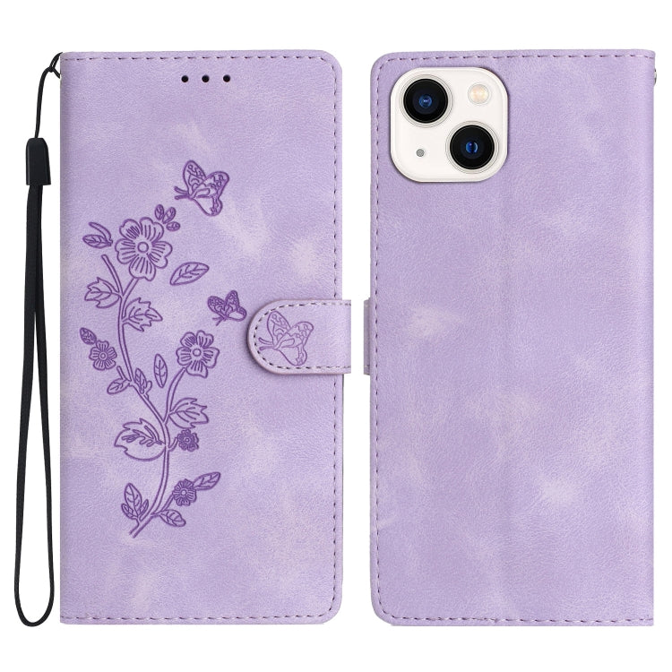 Flower Butterfly Embossing Pattern Leather Phone Case, For iPhone 13, For iPhone 13 mini, For iPhone 12 / 12 Pro, For iPhone 12 Pro Max