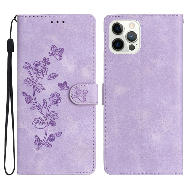 Flower Butterfly Embossing Pattern Leather Phone Case, For iPhone 13, For iPhone 13 mini, For iPhone 12 / 12 Pro, For iPhone 12 Pro Max