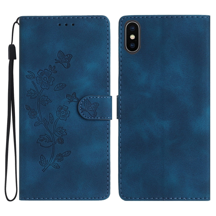Flower Butterfly Embossing Pattern Leather Phone Case, For iPhone X / XS, For iPhone XR, For iPhone XS Max, For iPhone 8 Plus / 7 Plus / 6 Plus