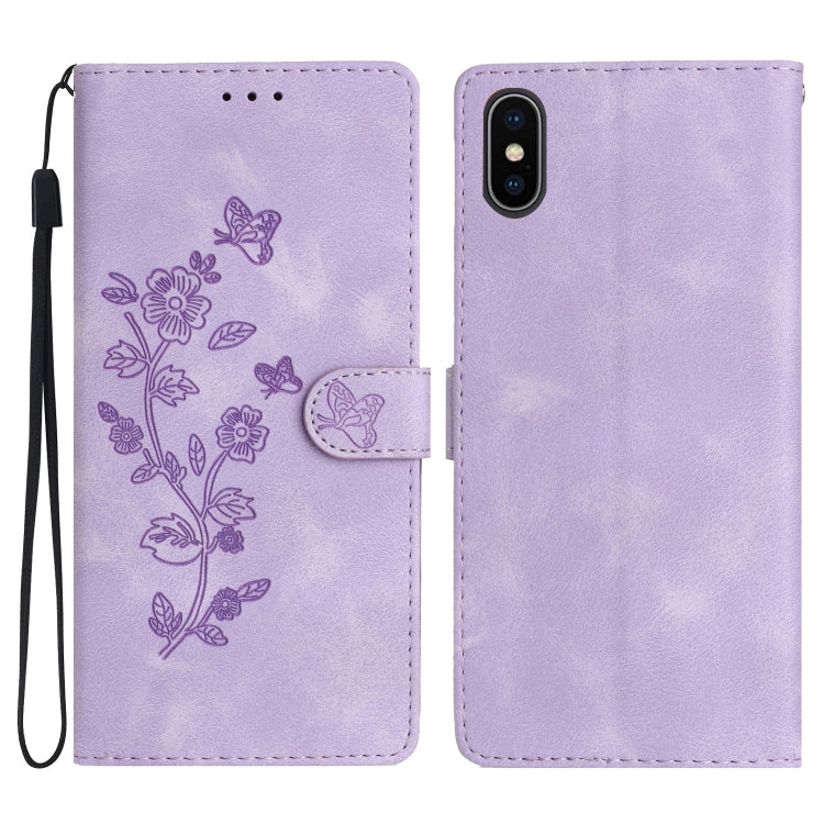 Flower Butterfly Embossing Pattern Leather Phone Case, For iPhone X / XS, For iPhone XR, For iPhone XS Max, For iPhone 8 Plus / 7 Plus / 6 Plus