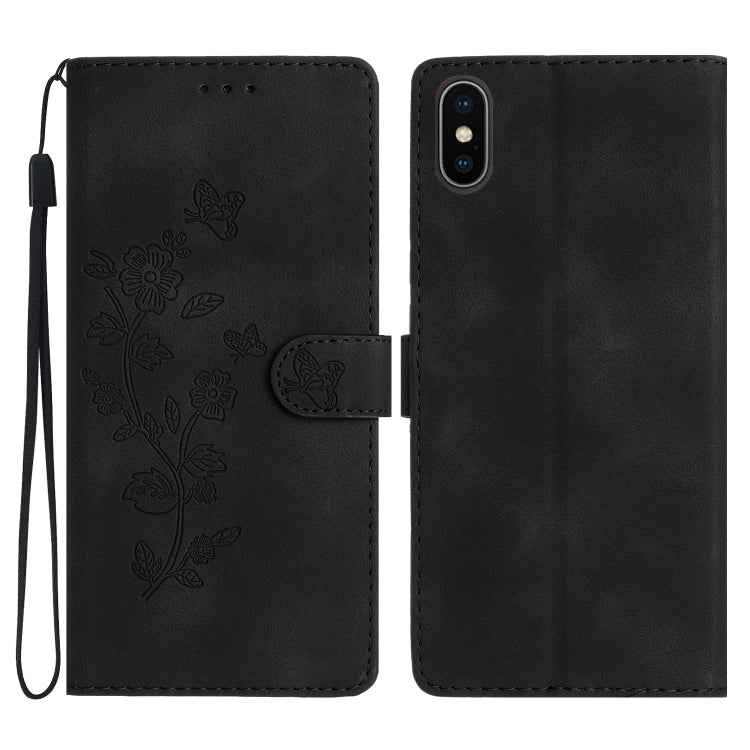 Flower Butterfly Embossing Pattern Leather Phone Case, For iPhone X / XS, For iPhone XR, For iPhone XS Max, For iPhone 8 Plus / 7 Plus / 6 Plus