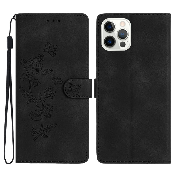 Flower Butterfly Embossing Pattern Leather Phone Case, For iPhone 16, For iPhone 15 Pro Max, For iPhone 15 Pro, For iPhone 15 Plus