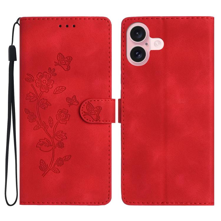 Flower Butterfly Embossing Pattern Leather Phone Case, For iPhone 16e / 17e, For iPhone 17 Pro Max, For iPhone 17 Pro, For iPhone 17