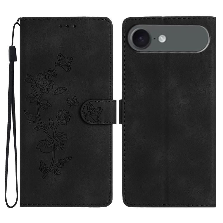 Flower Butterfly Embossing Pattern Leather Phone Case, For iPhone Air, For iPhone 16 Pro Max, For iPhone 16 Pro, For iPhone 16 Plus