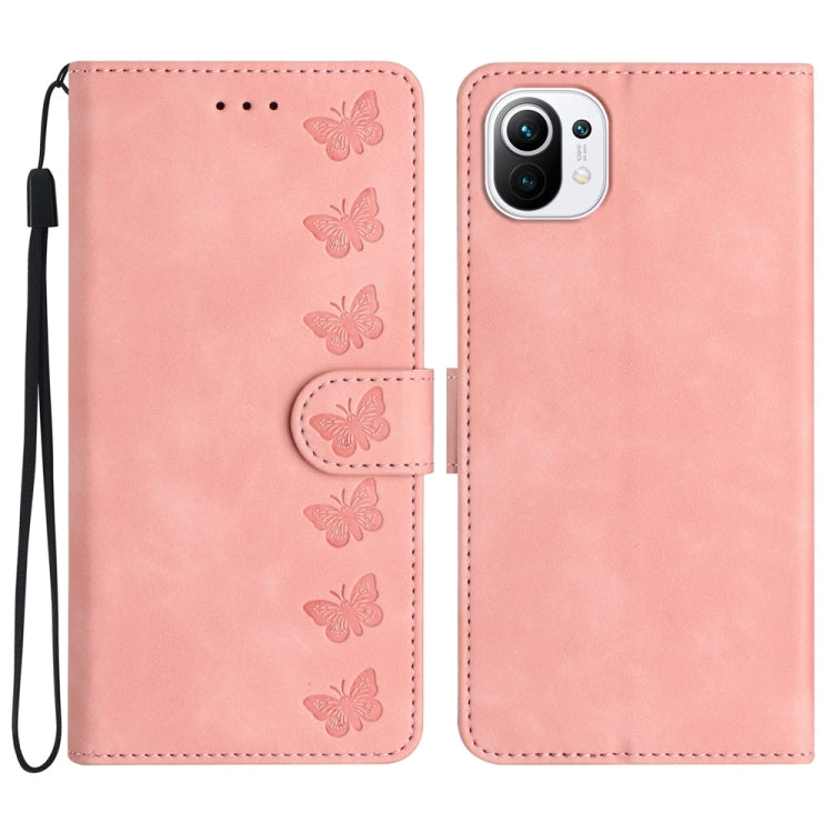 Seven Butterflies Embossed Leather Phone Case, For Xiaomi Redmi 13C 4G, For Xiaomi 13T, For Xiaomi Mi 11 Lite, For Xiaomi Redmi Note 12 Pro 5G Global