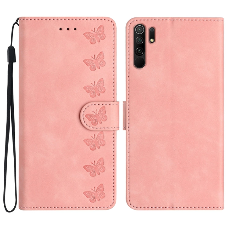 Seven Butterflies Embossed Leather Phone Case, For Xiaomi Redmi 9, For Xiaomi Redmi 9C, For Xiaomi Redmi Note 8T