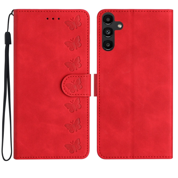 Seven Butterflies Embossed Leather Phone Case, For Samsung Galaxy A13 5G, For Samsung Galaxy A14 5G, For Samsung Galaxy A05s, For Samsung Galaxy S24 5G
