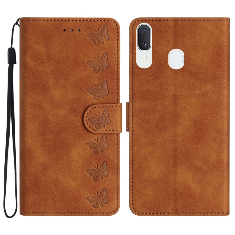 Seven Butterflies Embossed Leather Phone Case, For Samsung Galaxy A20 / A30, For Samsung Galaxy A20e, For Samsung Galaxy A20s, For Samsung Galaxy A22 4G