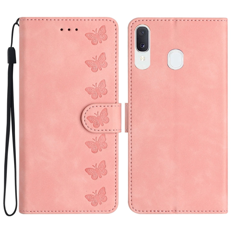 Seven Butterflies Embossed Leather Phone Case, For Samsung Galaxy A20 / A30, For Samsung Galaxy A20e, For Samsung Galaxy A20s, For Samsung Galaxy A22 4G