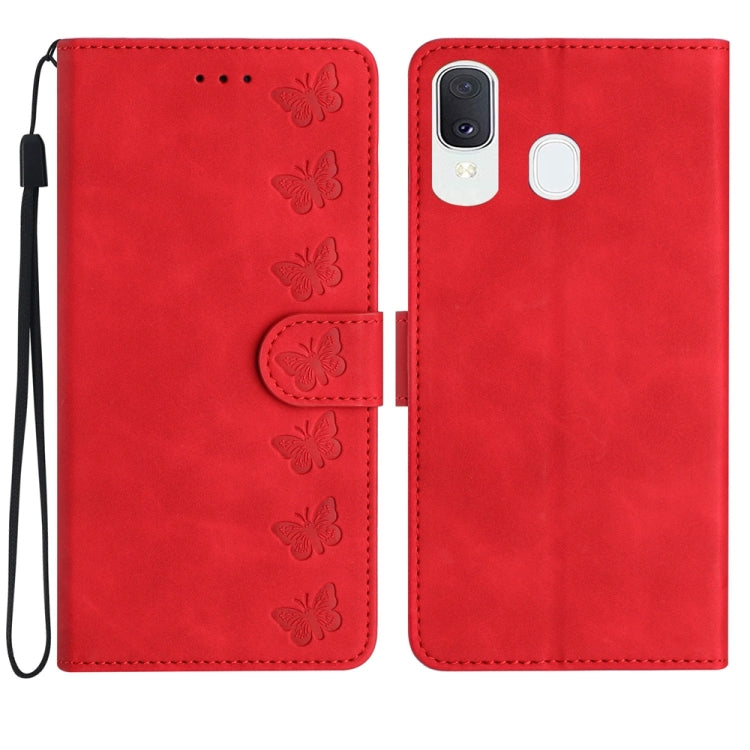Seven Butterflies Embossed Leather Phone Case, For Samsung Galaxy A20 / A30, For Samsung Galaxy A20e, For Samsung Galaxy A20s, For Samsung Galaxy A22 4G