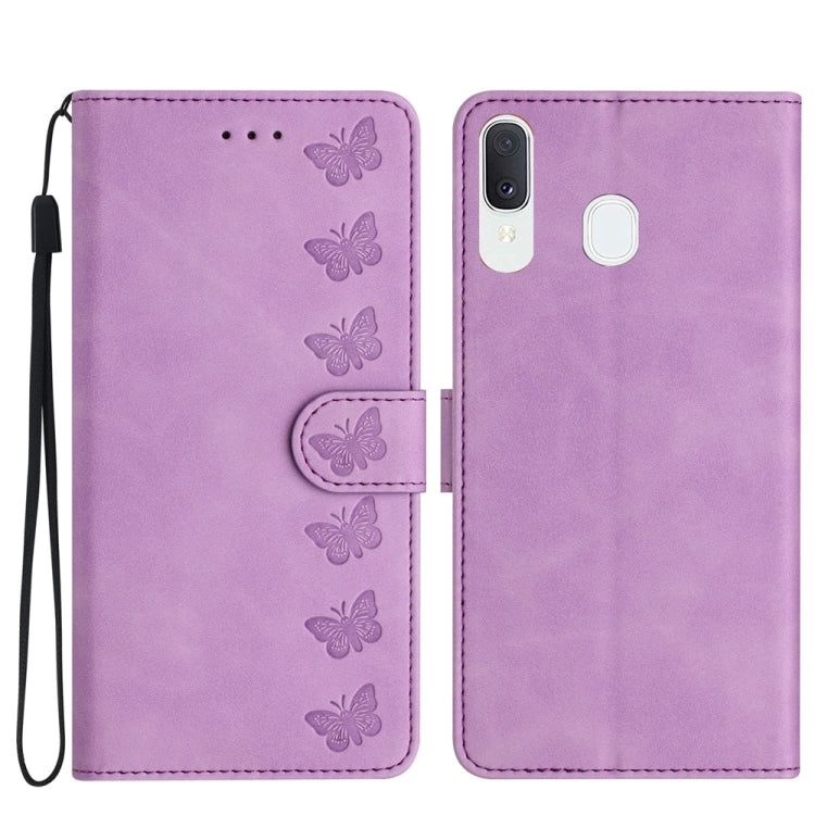 Seven Butterflies Embossed Leather Phone Case, For Samsung Galaxy A20 / A30, For Samsung Galaxy A20e, For Samsung Galaxy A20s, For Samsung Galaxy A22 4G
