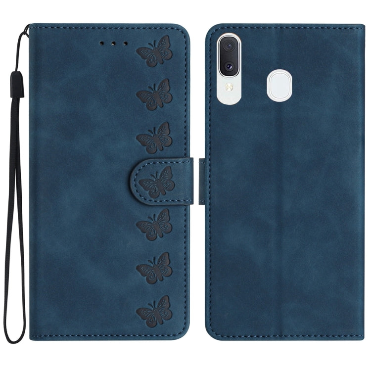 Seven Butterflies Embossed Leather Phone Case, For Samsung Galaxy A05s, For Samsung Galaxy A20e, For Samsung Galaxy A20s, For Samsung Galaxy A22 4G