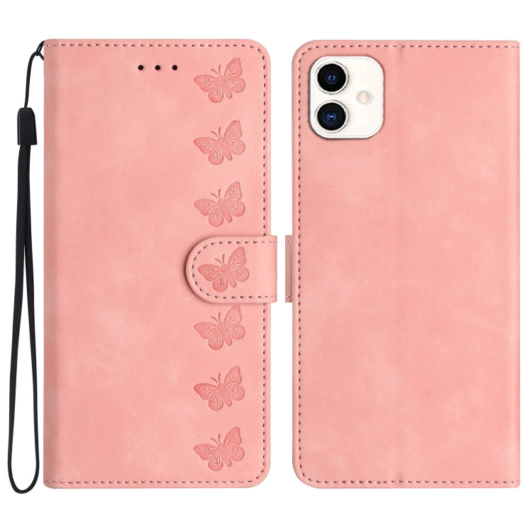 Seven Butterflies Embossed Leather Phone Case, For Samsung Galaxy A05, For Samsung Galaxy A10 / M10, For Samsung Galaxy A12 5G, For Samsung Galaxy A13 4G