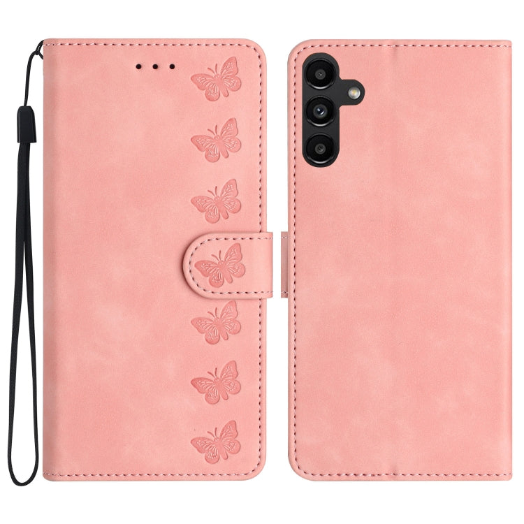 Seven Butterflies Embossed Leather Phone Case, For Samsung Galaxy A25 5G, For Samsung Galaxy A02s 164mm, For Samsung Galaxy A15, For Samsung Galaxy S24 Ultra 5G