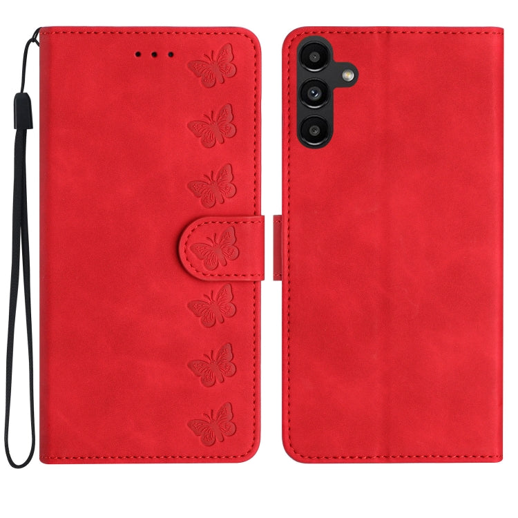 Seven Butterflies Embossed Leather Phone Case, For Samsung Galaxy A25 5G, For Samsung Galaxy A02s 164mm, For Samsung Galaxy A15, For Samsung Galaxy S24 Ultra 5G
