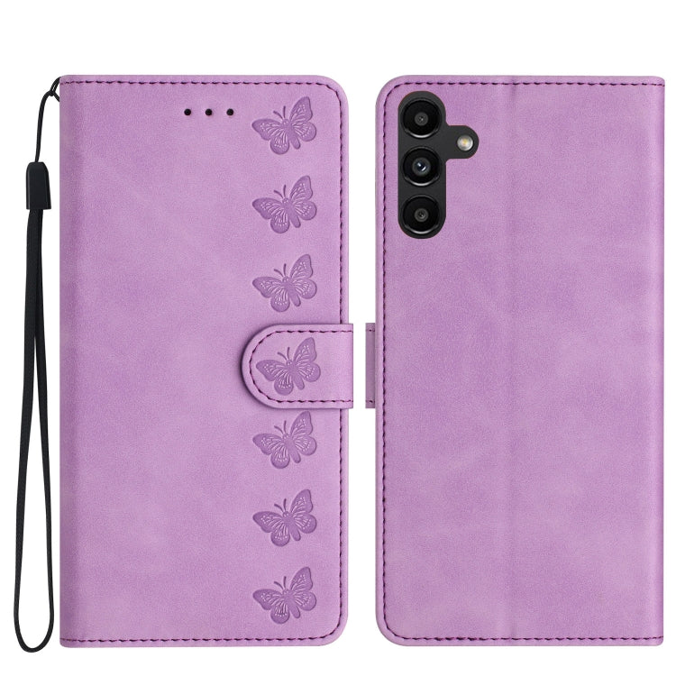 Seven Butterflies Embossed Leather Phone Case, For Samsung Galaxy A25 5G, For Samsung Galaxy A02s 164mm, For Samsung Galaxy A15, For Samsung Galaxy S24 Ultra 5G