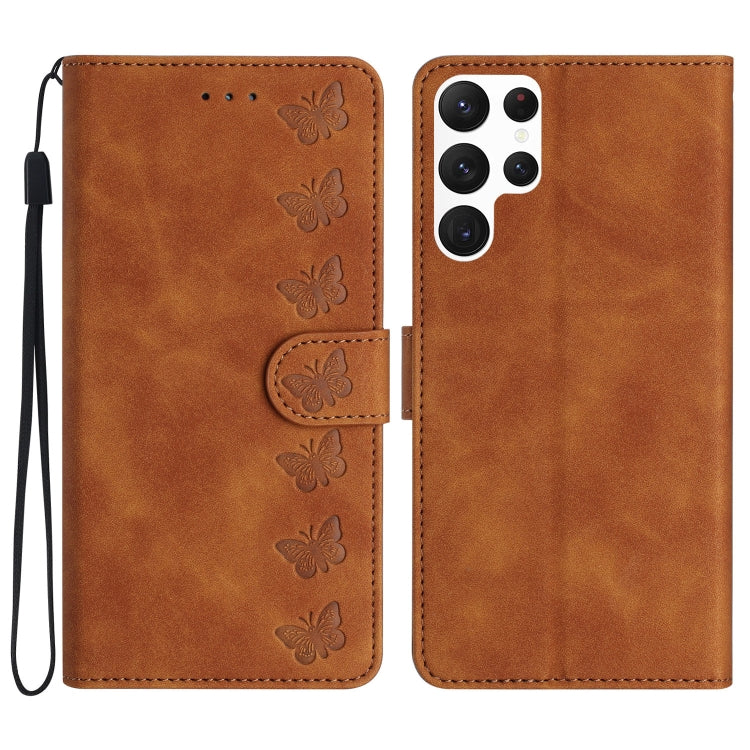 Seven Butterflies Embossed Leather Phone Case, For Samsung Galaxy S24 Ultra 5G, For Samsung Galaxy A25 5G, For Samsung Galaxy A02s 164mm, For Samsung Galaxy A15