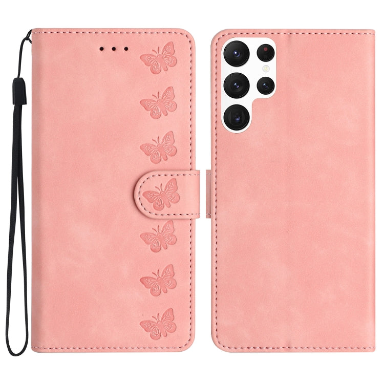 Seven Butterflies Embossed Leather Phone Case, For Samsung Galaxy S24 Ultra 5G, For Samsung Galaxy A25 5G, For Samsung Galaxy A02s 164mm, For Samsung Galaxy A15