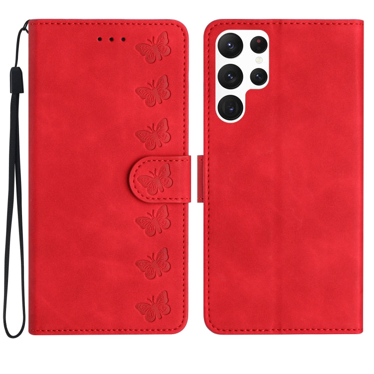 Seven Butterflies Embossed Leather Phone Case, For Samsung Galaxy S24 Ultra 5G, For Samsung Galaxy A25 5G, For Samsung Galaxy A02s 164mm, For Samsung Galaxy A15
