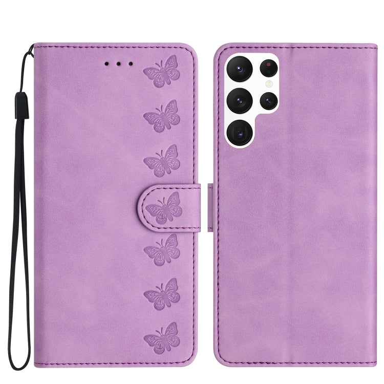 Seven Butterflies Embossed Leather Phone Case, For Samsung Galaxy S24 Ultra 5G, For Samsung Galaxy A25 5G, For Samsung Galaxy A02s 164mm, For Samsung Galaxy A15