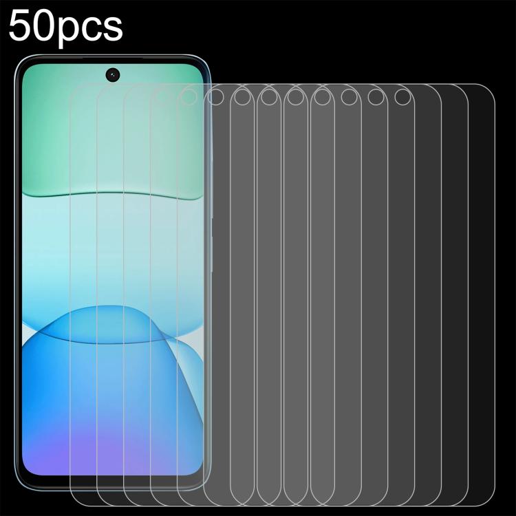 Lot de 50 films en verre trempé 9H 2.5D (0,26 mm) pour Xiaomi Redmi 12 et Xiaomi Redmi Note 12T Pro