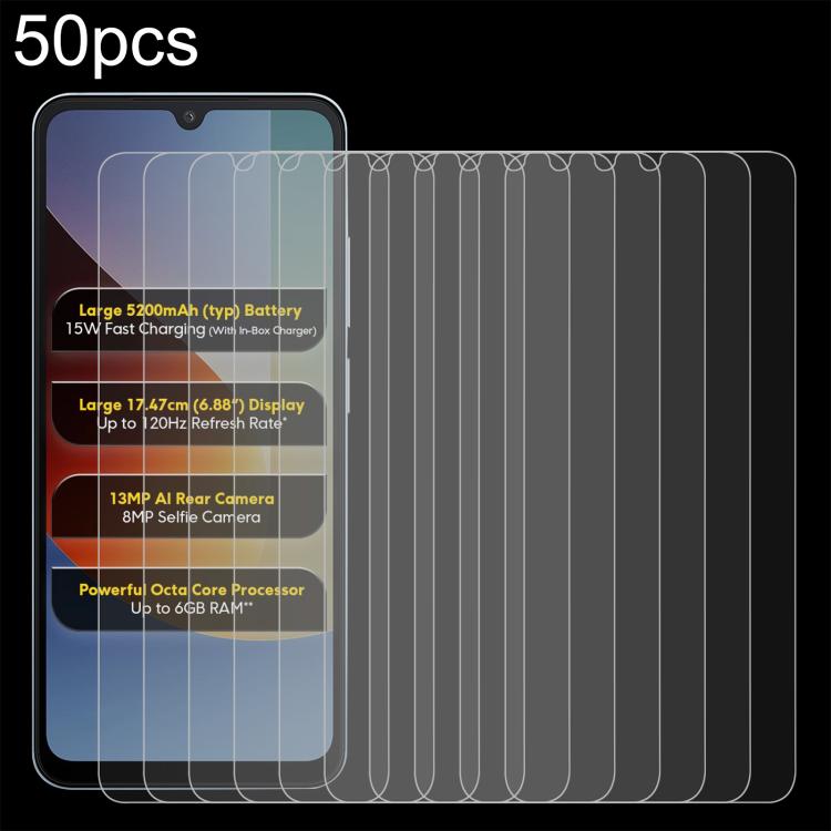 50pcs 0.26mm 9H 2.5D Tempered Glass Film, For Xiaomi Poco C81x 4G, For Xiaomi Poco M8s 5G, For Xiaomi Poco C81 Pro 4G, For Redmi A7 Pro 171mm / Poco C85x 5G, For Redmi R70 5G / R70m 5G, For Xiaomi Poco C85x 5G, For Redmi Note 15 Special 5G             ...