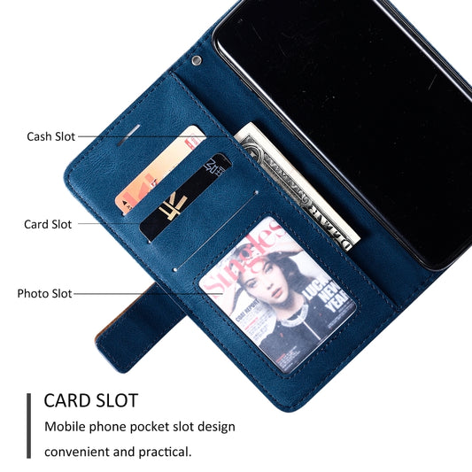 Galaxy S9 S10 leather flip case closed position showing skin feel material and button access