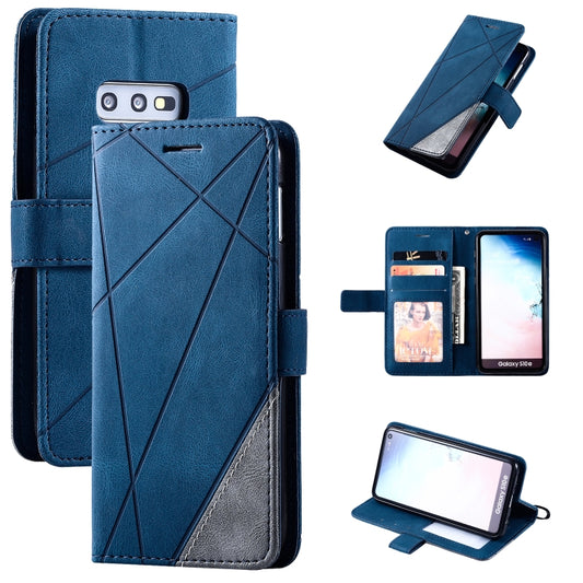 Premium leather Galaxy S10e case with horizontal flip design, card slots, and built-in wallet