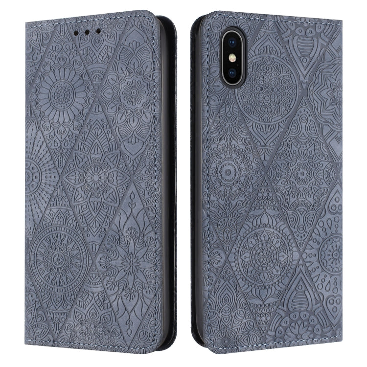 Ethnic Embossed Adsorption Leather Phone Case, For iPhone X / XS, For iPhone XR, For iPhone XS Max, For iPhone SE 2022 / 7 / 8