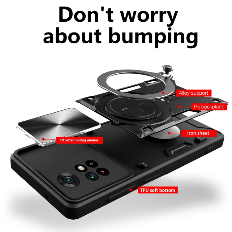 CD Texture Sliding Camshield Magnetic Holder Phone Case, For Xiaomi Poco M4 Pro 4G, For Xiaomi Poco X4 Pro 5G, For Xiaomi Redmi Note 11 4G, For Xiaomi Redmi Note 11 Pro