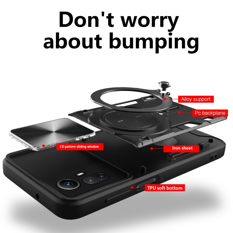 CD Texture Sliding Camshield Magnetic Holder Phone Case, For Xiaomi Redmi Note 12S 4G, For Xiaomi Redmi Note 12 4G, For Xiaomi Redmi Note 12 Pro 5G, For Xiaomi Redmi 12C