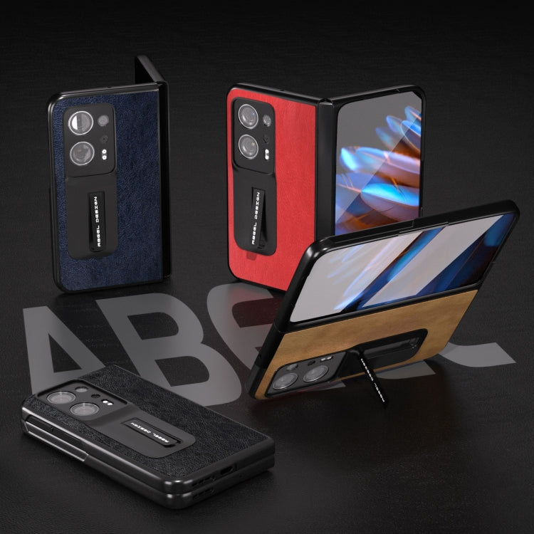 Integrated Retro Litchi Texture PU Phone Case with Holder, For OPPO Find N2