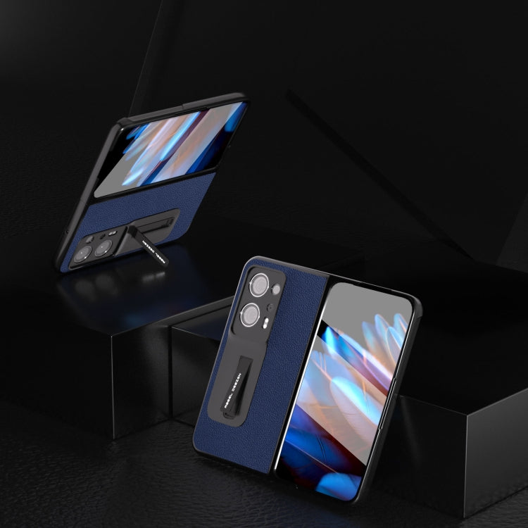 Integrated Black Edge Genuine Leather Mino Phone Case with Holder, For OPPO Find N2, For Xiaomi Mix Fold 2