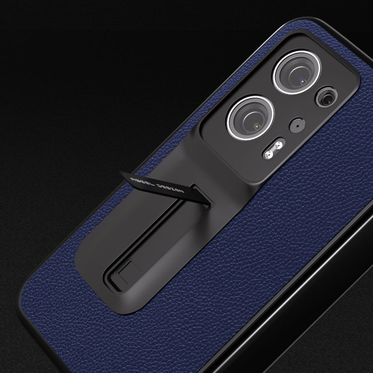 Integrated Black Edge Genuine Leather Mino Phone Case with Holder, For OPPO Find N2, For Xiaomi Mix Fold 2