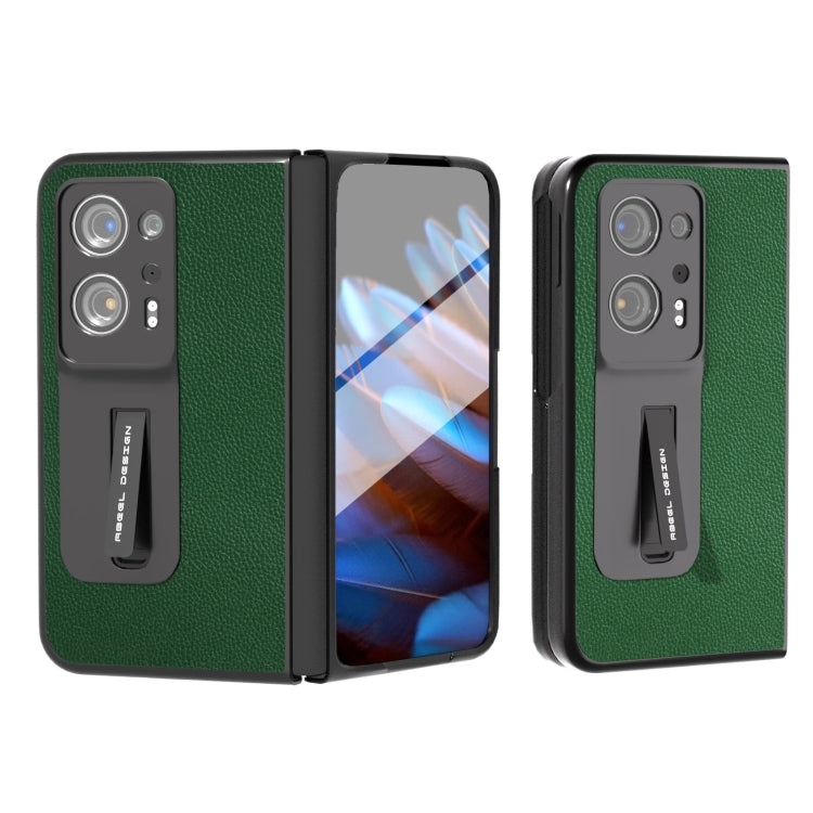Integrated Black Edge Genuine Leather Mino Phone Case with Holder, For OPPO Find N2, For Xiaomi Mix Fold 2