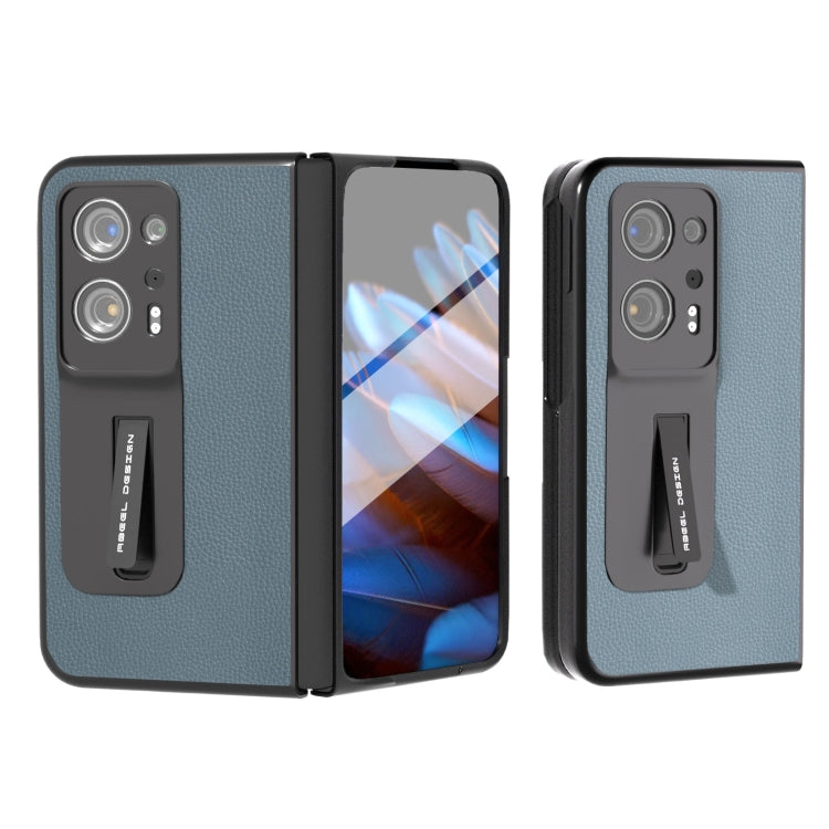 Integrated Black Edge Genuine Leather Mino Phone Case with Holder, For OPPO Find N2, For Xiaomi Mix Fold 2