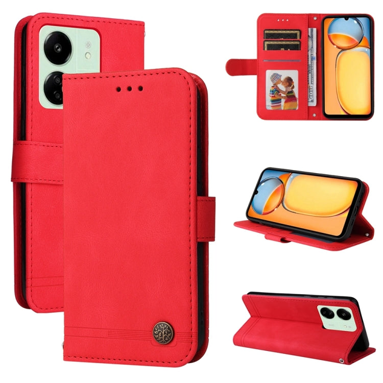 Skin Feel Life Tree Metal Button Leather Phone Case