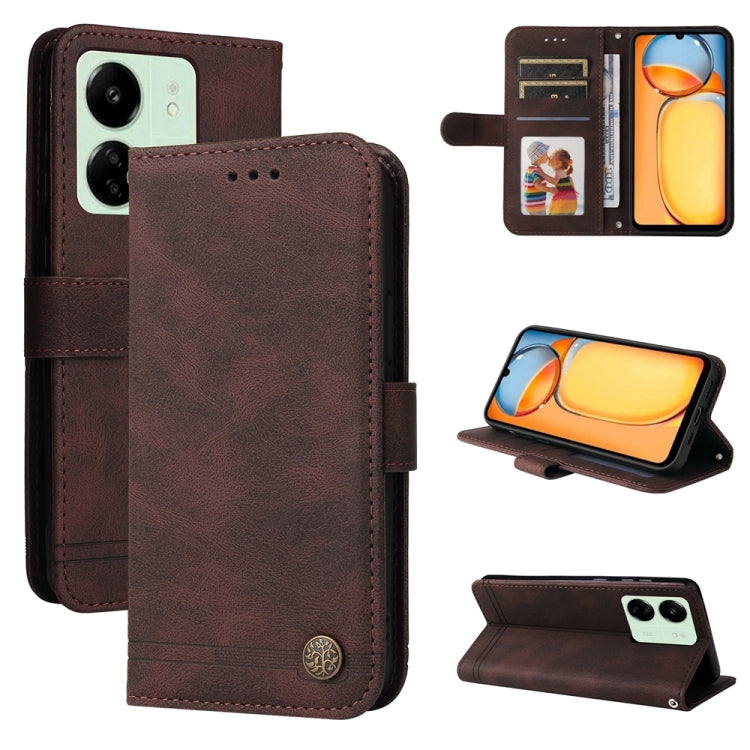 Skin Feel Life Tree Metal Button Leather Phone Case
