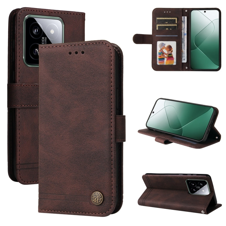 Skin Feel Life Tree Metal Button Leather Phone Case