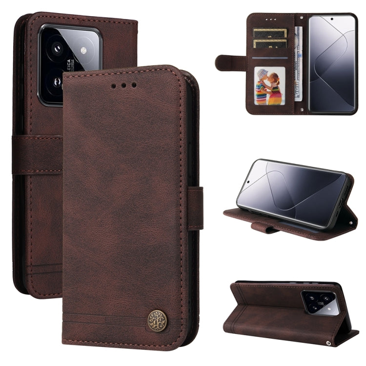 Skin Feel Life Tree Metal Button Leather Phone Case