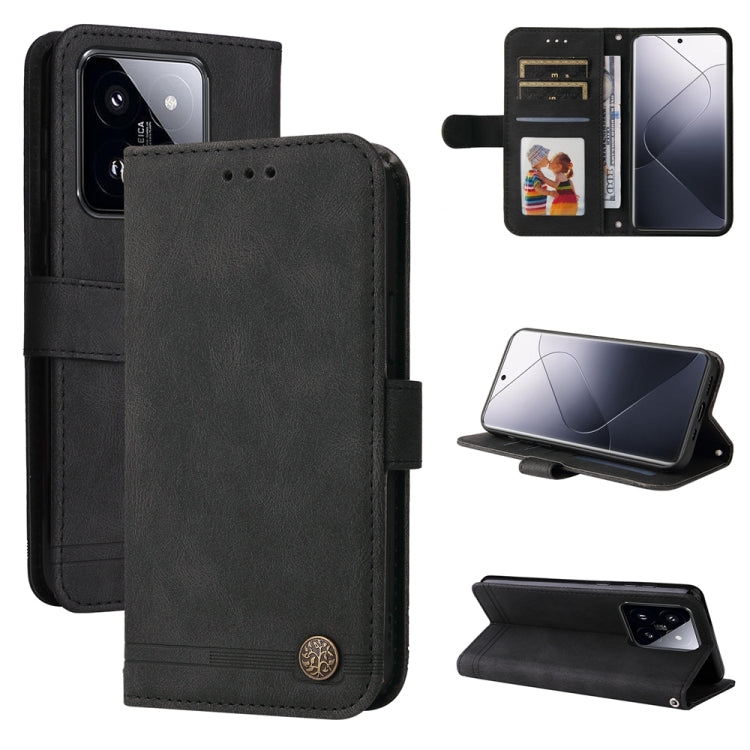 Skin Feel Life Tree Metal Button Leather Phone Case