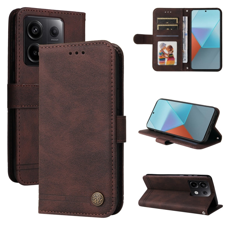 Skin Feel Life Tree Metal Button Leather Phone Case